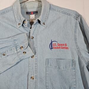 US Space Rocket Center Jerzees Shirt Mens Medium Blue Jerzees Denim Long Sleeve